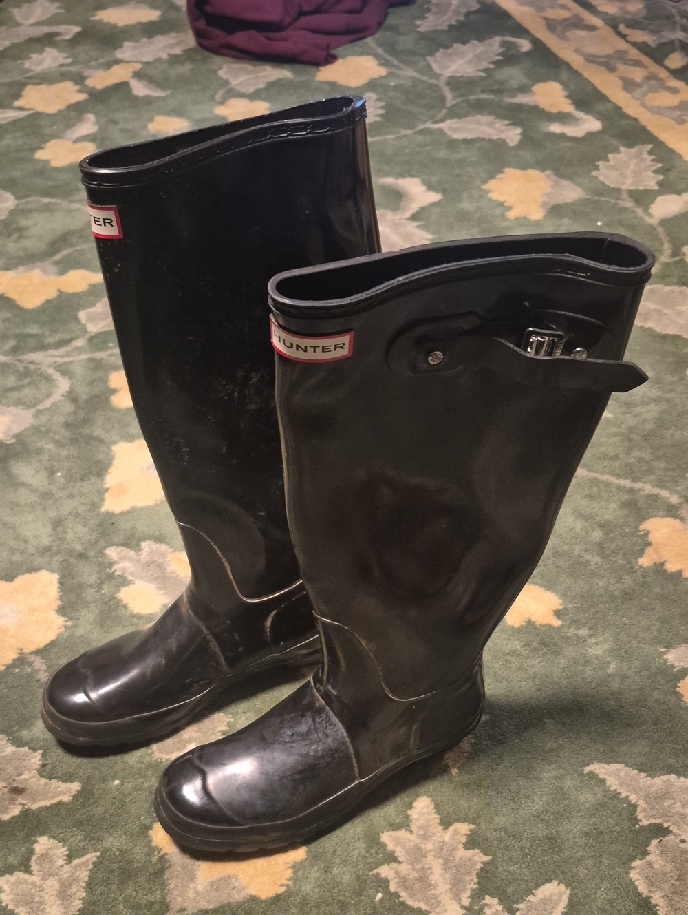Hunter Black Gloss Tall Rain Boots with Side Buckle